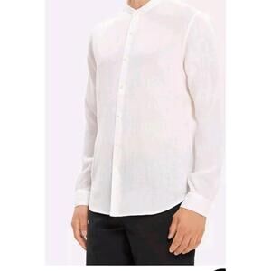 Theory Rammy Cream Men's XL Button Down Collarless Linen Cotton Shirt #WM1